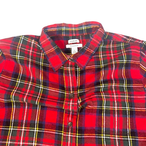 LLBean Relaxed Fit Flannel Shirt Red Plaid Cotton Button Down Long Sleeve Mens L - Picture 5 of 14